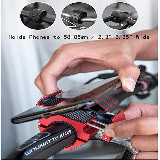 Universal bike phone mount with invisible folding design in black, red, and silver