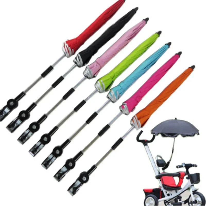 Adjustable 360-degree pram umbrella with UV protection in black, red, pink, and rice white