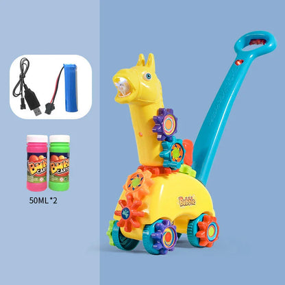 Automatic outdoor bubble machine for kids with music and light, producing over 1,000 bubbles per minute