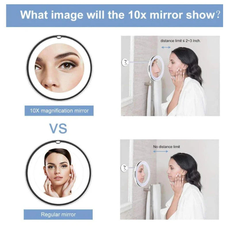 360 Swivel 10x Magnifying Bright LED Lighted Makeup Mirror with adjustable gooseneck