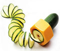 Yellow or green ABS plastic spiral vegetable cutter for creating julienne strips from cucumbers