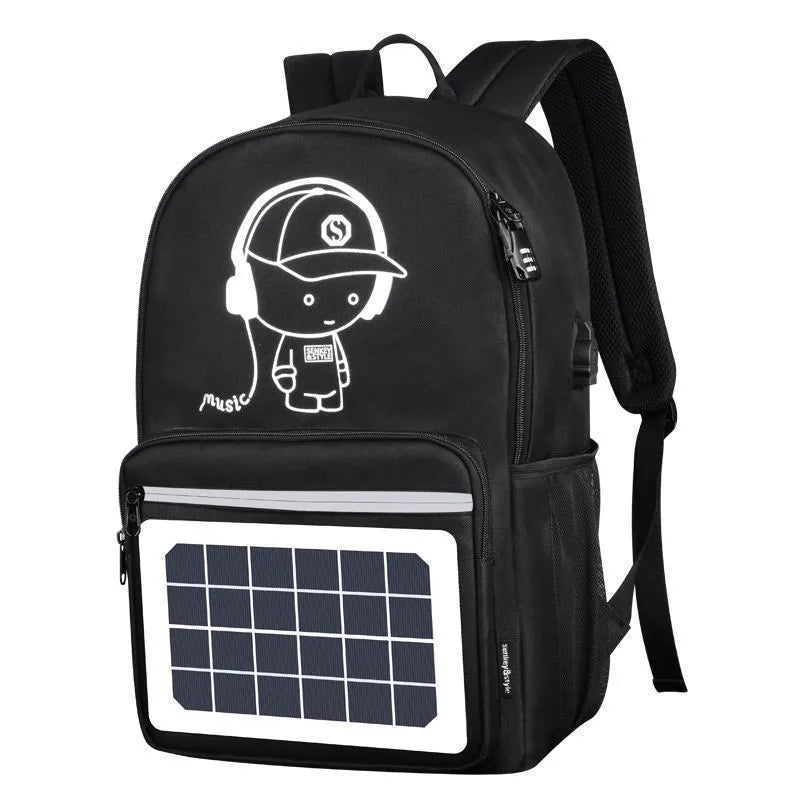 Solar powered backpack with monocrystalline panel, Oxford cloth, waterproof, 20-35L capacity, multiple pockets
