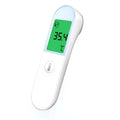White intelligent non-contact electronic forehead thermometer temperature gun on surface