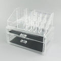 Transparent foldable acrylic makeup storage organiser box with 18-litre capacity.