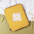 Yellow polyester notebook liner bag with embroidery toast design, zipper pocket, for 11-inch or 13-inch devices