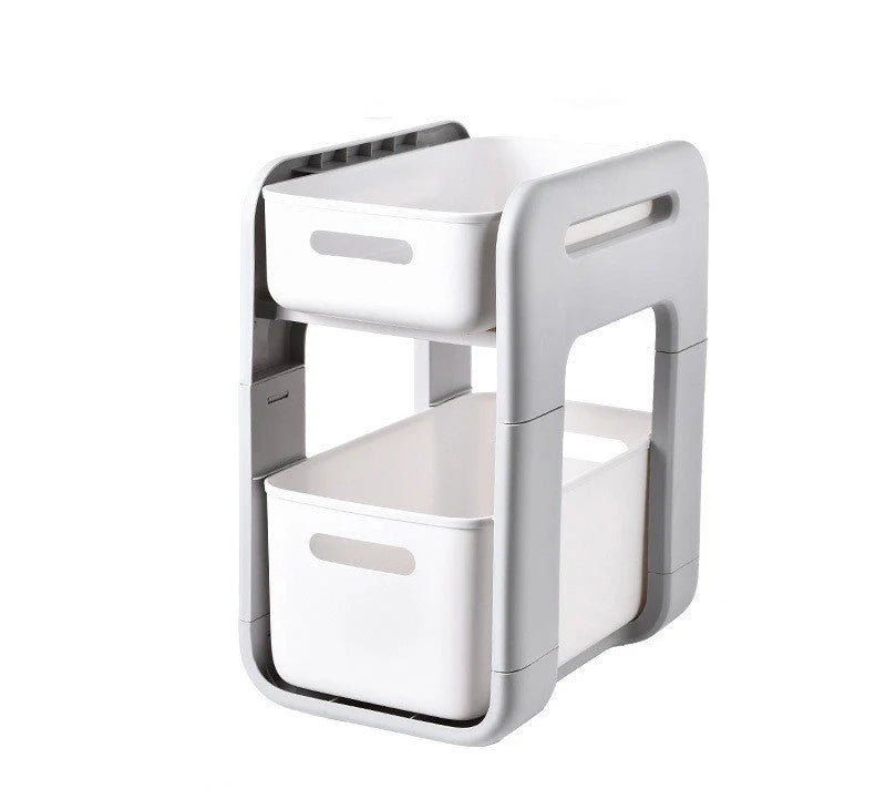 White 2-tier kitchen storage rack with pull-out drawers for efficient organisation