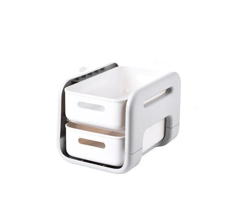 White 2-tier kitchen storage rack with pull-out drawers for efficient organisation