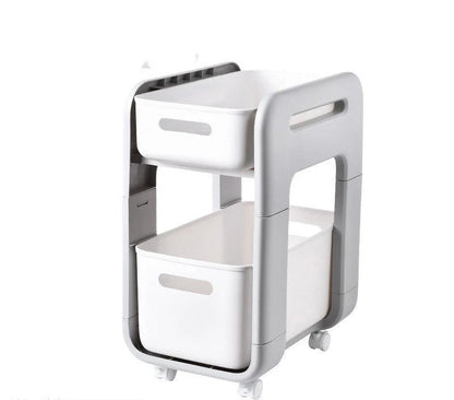 White 2-tier kitchen storage rack with pull-out drawers for efficient organisation