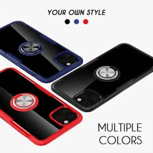 Black PU protective back cover case for iPhone mounted in a car holder, showing full access to charging port and buttons.