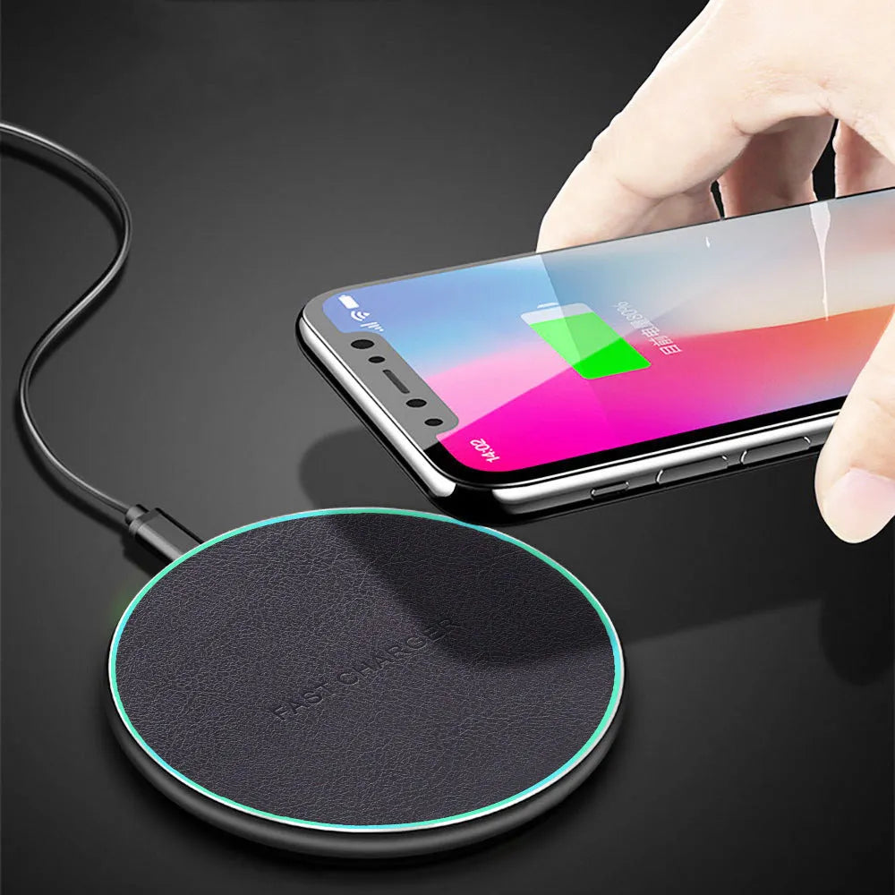 Black car wireless fast charger with aluminium alloy housing measuring 100mm x 60mm