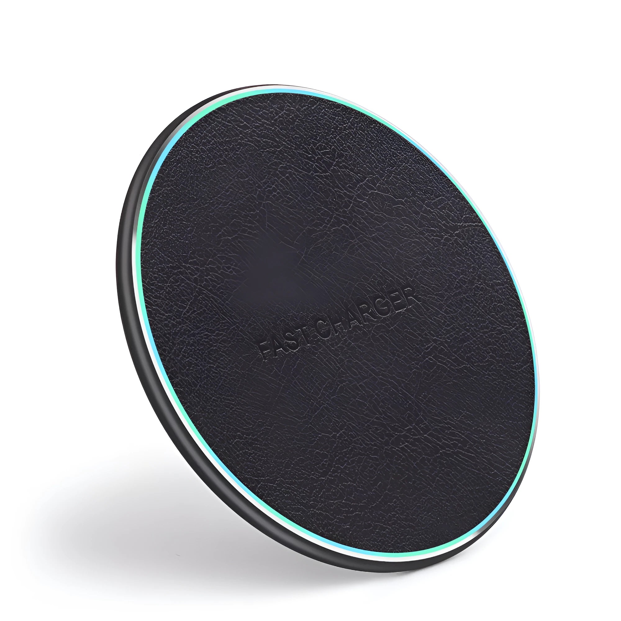 Black car wireless fast charger with aluminium alloy housing measuring 100mm x 60mm
