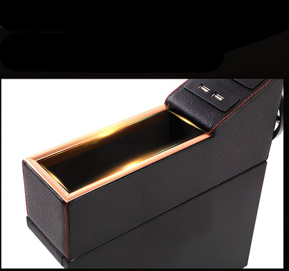PU leather car seat gap storage box with USB charging port and cup holder function