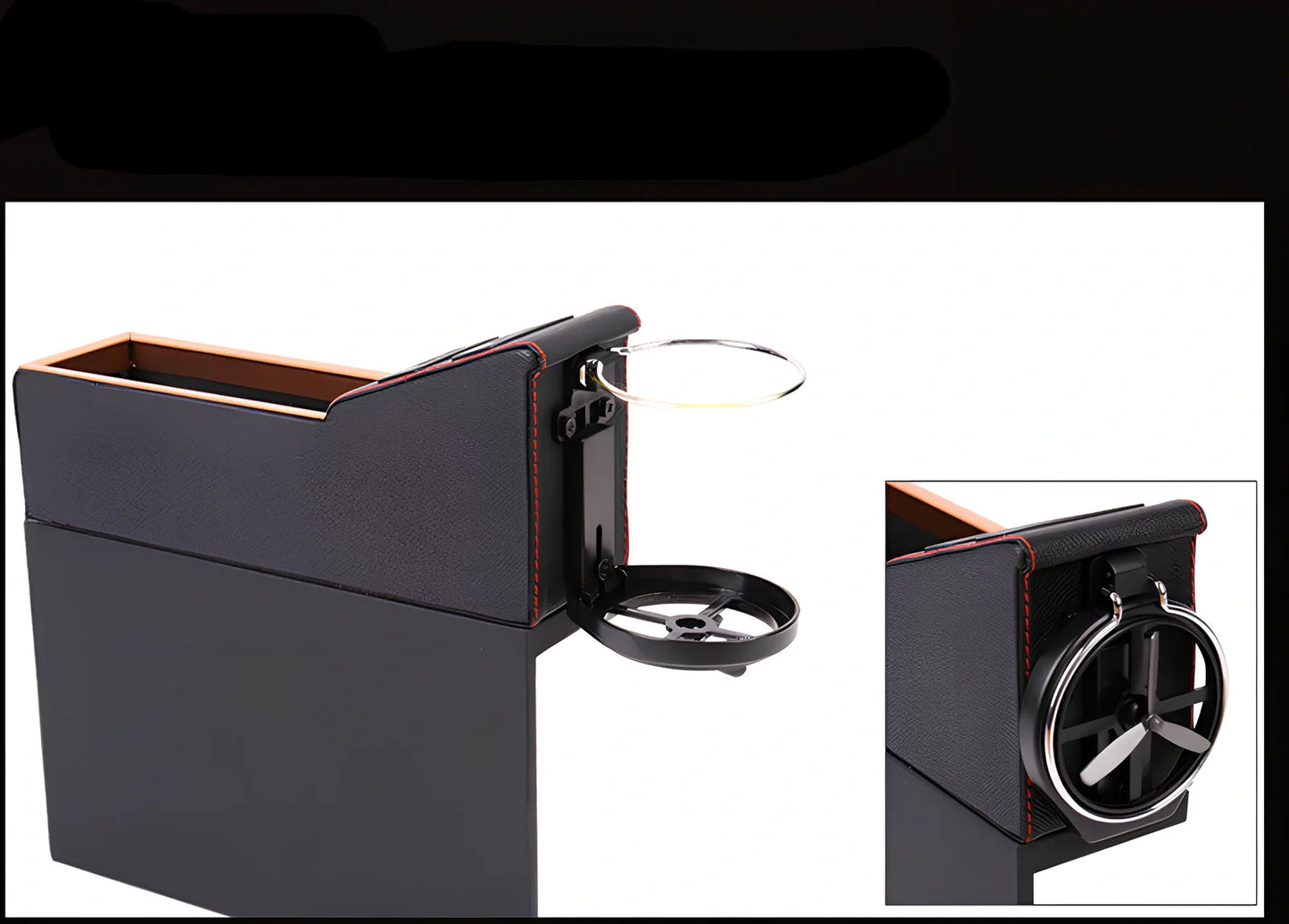 PU leather car seat gap storage box with USB charging port and cup holder function