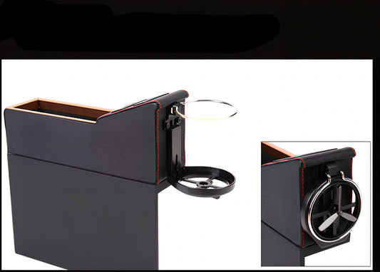 PU leather car seat gap storage box with USB charging port and cup holder function