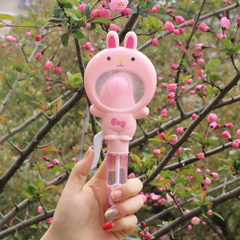 Hand-cranked bunny bubble fan for summer outdoor fun