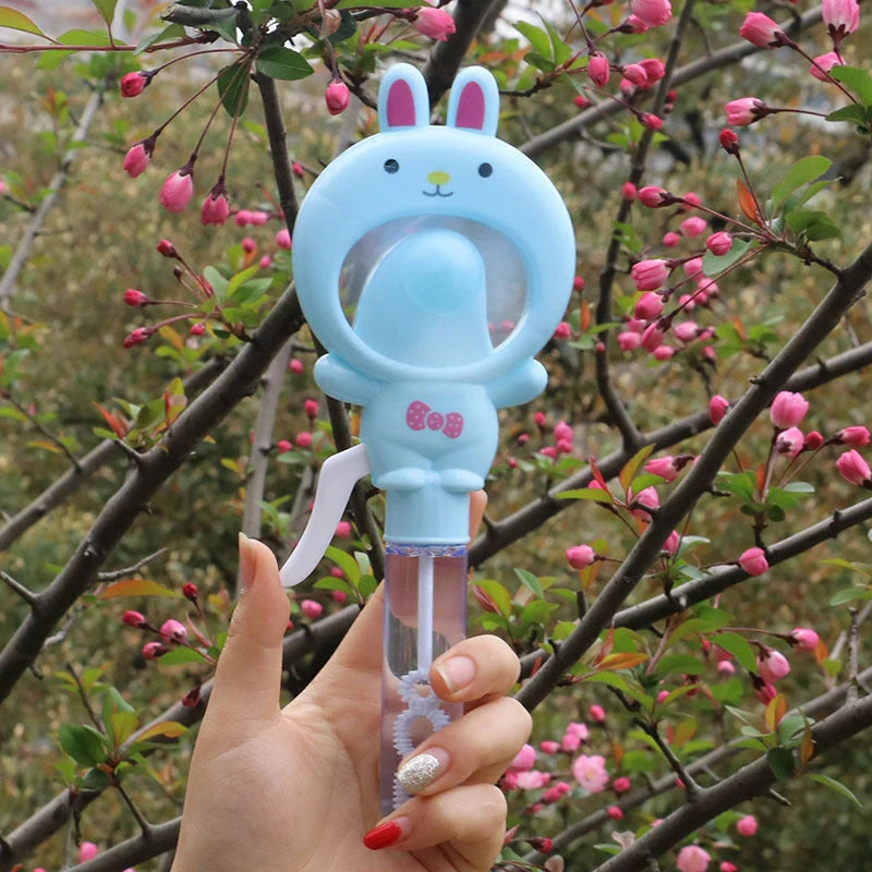 Hand-cranked bunny bubble fan for summer outdoor fun