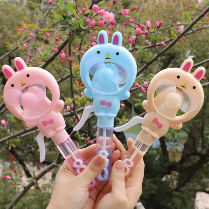 Hand-cranked bunny bubble fan for summer outdoor fun