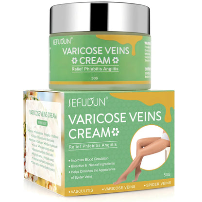 50g tube of varicose vein cream with safflower for leg circulation and pain relief, natural ingredients visible on label