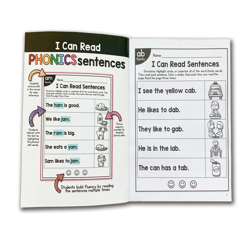Children's English phonics reading worksheet for age 6+, A5 size 21cm x 14cm