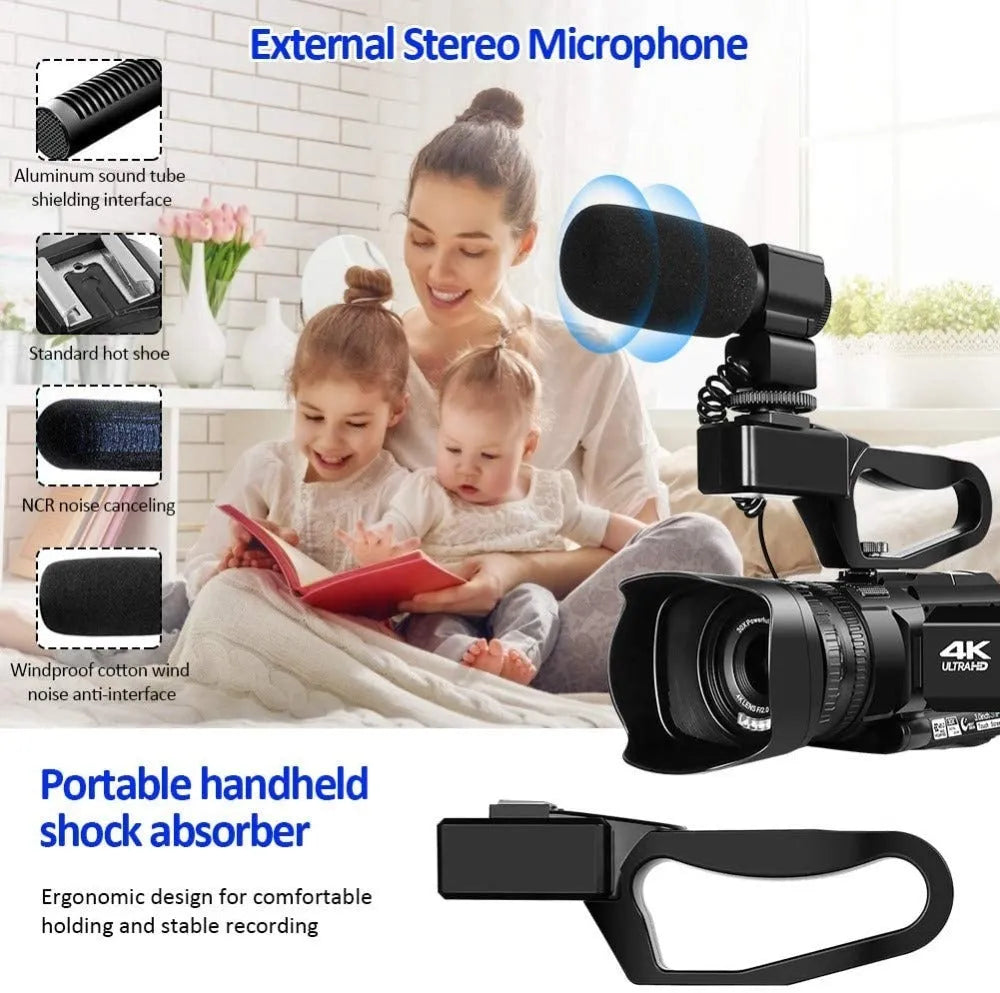 KOMERY RX100 black 4K handheld digital video camera with lens hood and touch screen