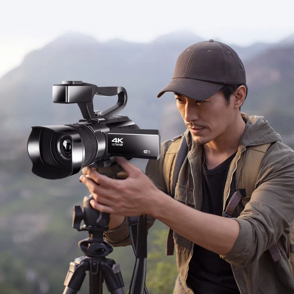 KOMERY RX100 black 4K handheld digital video camera with lens hood and touch screen