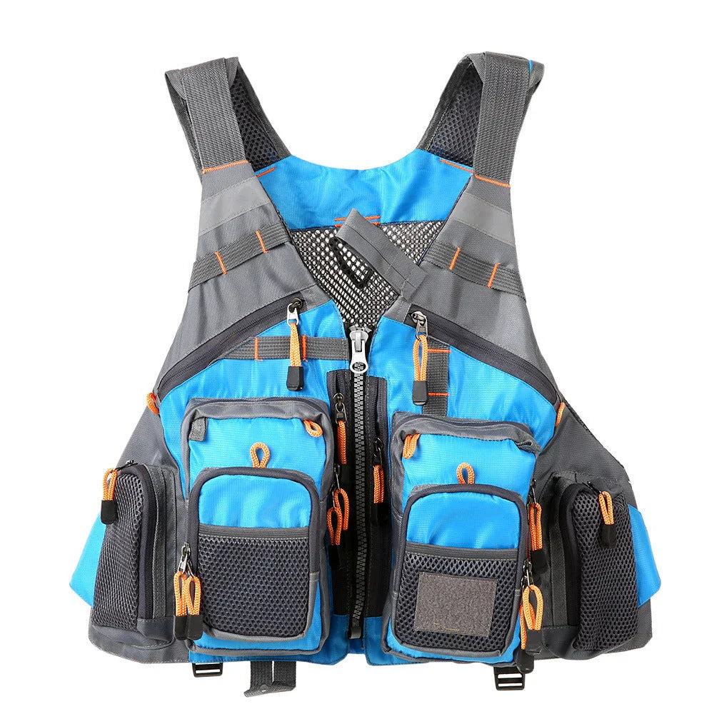 Versatile and durable fishing vest with premium ripstop polyester shell, removable EPE foam for buoyancy, and ample storage pockets