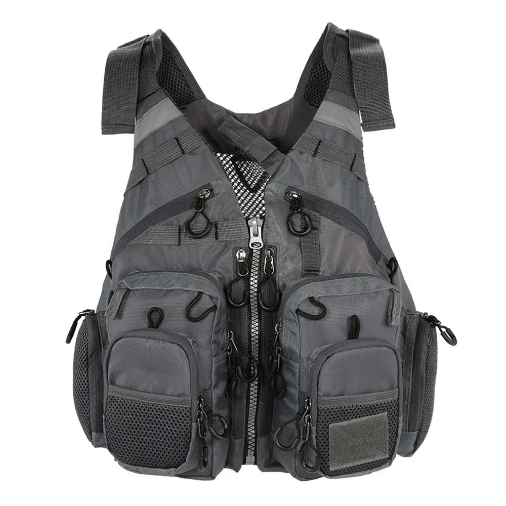 Versatile and durable fishing vest with premium ripstop polyester shell, removable EPE foam for buoyancy, and ample storage pockets