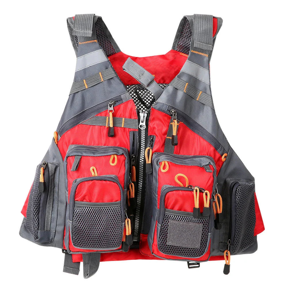 Versatile and durable fishing vest with premium ripstop polyester shell, removable EPE foam for buoyancy, and ample storage pockets