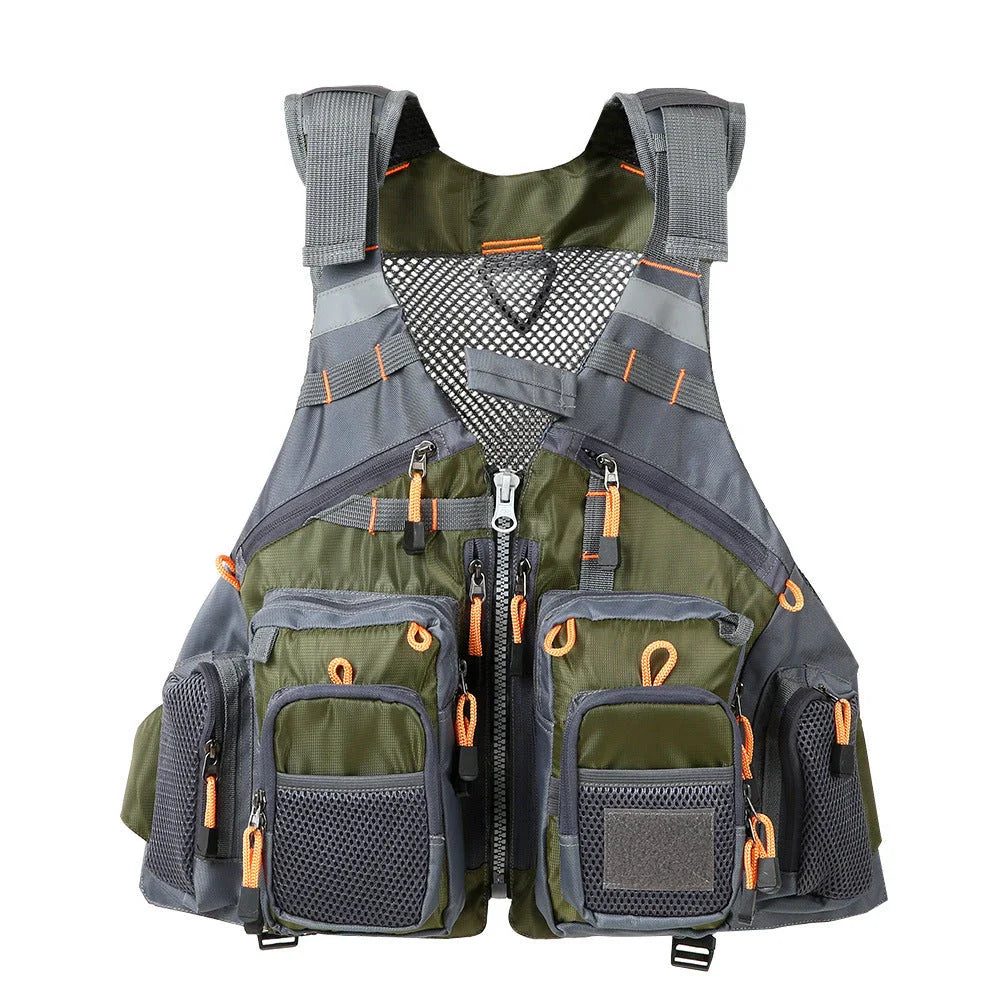 Versatile and durable fishing vest with premium ripstop polyester shell, removable EPE foam for buoyancy, and ample storage pockets