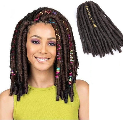 Soft Dread Locs Twist Hair Faux Locs Crochet Braids showing 12-inch length and Japanese silk texture