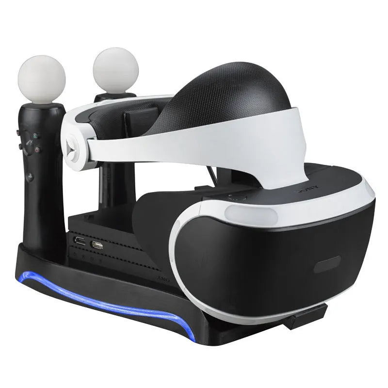 Black VR game controller charger base for PS4 VR controllers with ABS plastic construction