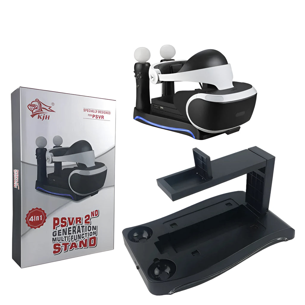 Black VR game controller charger base for PS4 VR controllers with ABS plastic construction