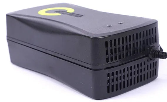 Black electric car charger for 72V 20Ah lead-acid batteries with automatic power-off function