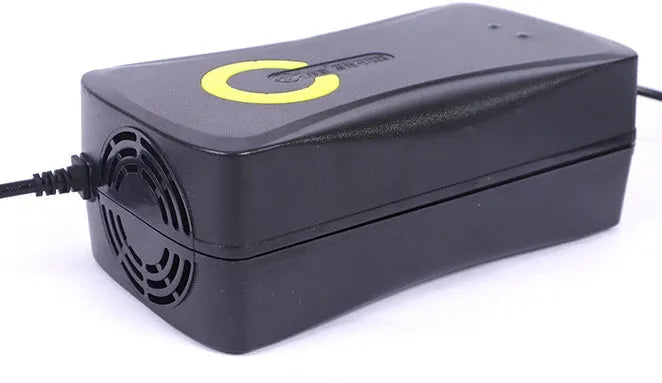 Black electric car charger for 72V 20Ah lead-acid batteries with automatic power-off function