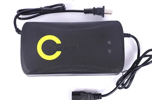 Black electric car charger for 72V 20Ah lead-acid batteries with automatic power-off function