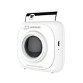 Paperang mini thermal photo printer in white, 83x83x45mm, with USB cable and thermal paper roll