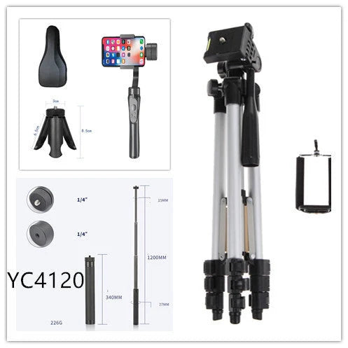 Handheld 3-axis gimbal stabilizer for iPhone in black, showing compact design and adjustable features