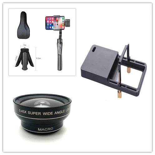 Handheld 3-axis gimbal stabilizer for iPhone in black, showing compact design and adjustable features