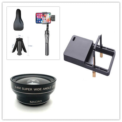 Handheld 3-axis gimbal stabilizer for iPhone in black, showing compact design and adjustable features