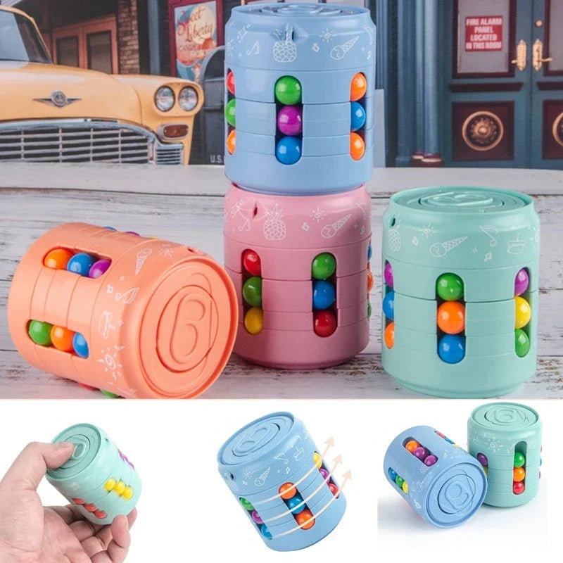 Can Cube Top Magic Colorful Beans Finger Spinning Toy in various colours for stress relief and finger exercise