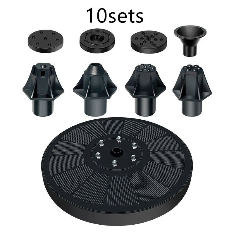 Solar Water Mercury Garden Miniature Floating Fountain with adjustable sprays in a garden setting