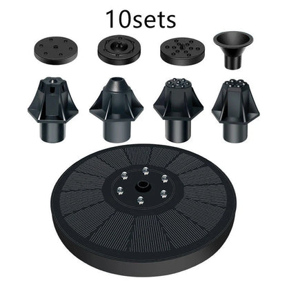 Solar Water Mercury Garden Miniature Floating Fountain with adjustable sprays in a garden setting