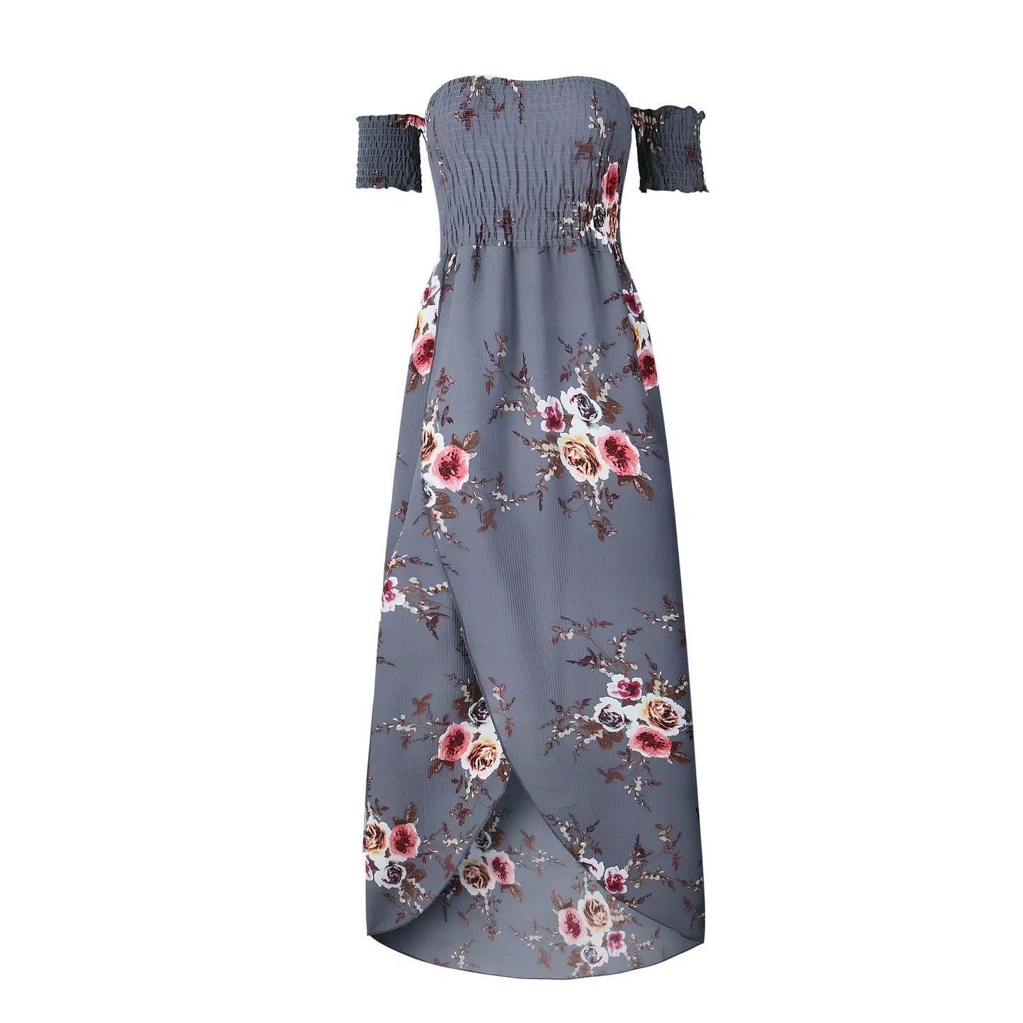 Women's boho off-shoulder summer dress in stretch fabric with beach-ready design