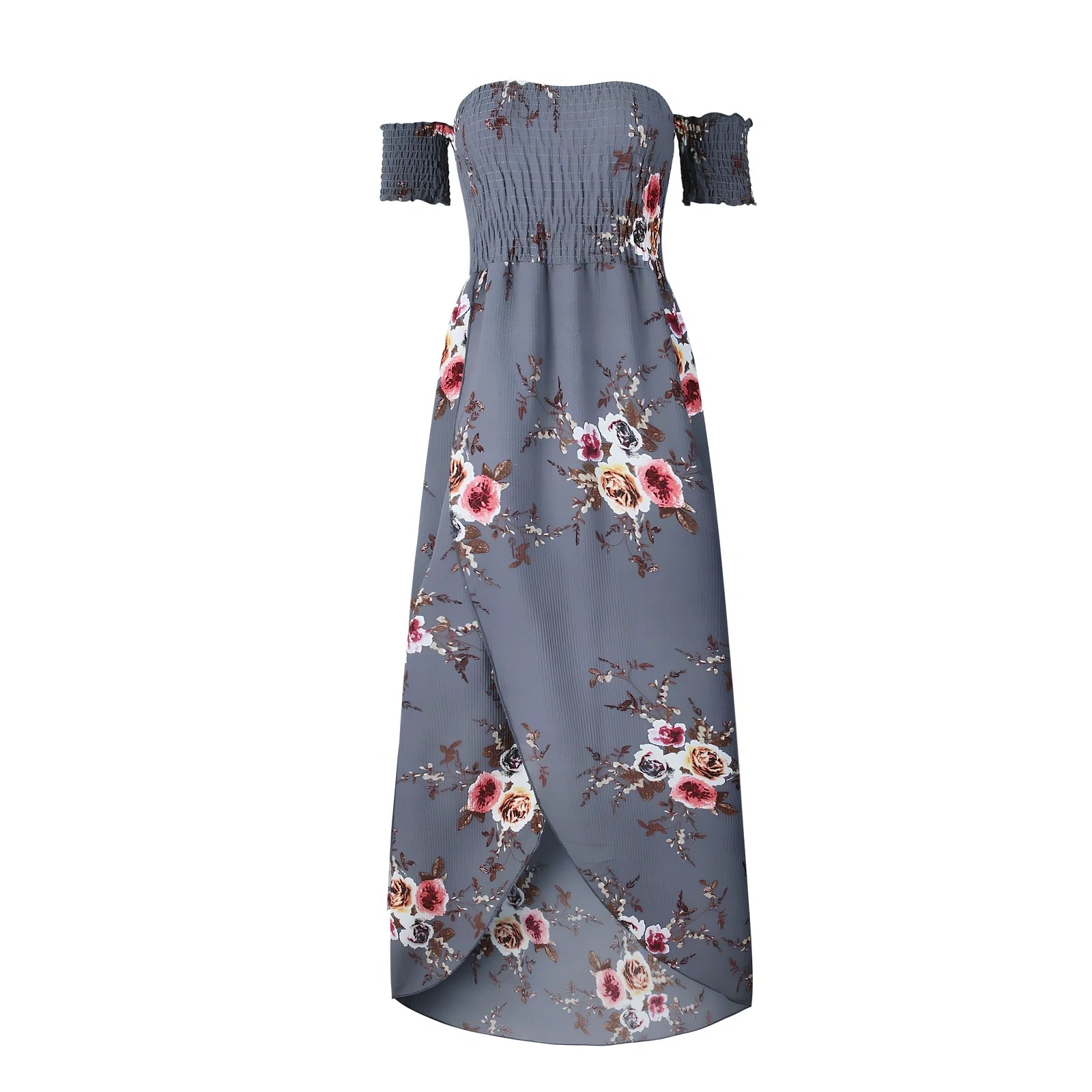 Women's boho off-shoulder summer dress in stretch fabric with beach-ready design