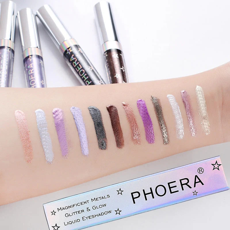 PHOERA Magnificent Metals Glitter and Glow Liquid Eyeshadow in 12 vibrant shades