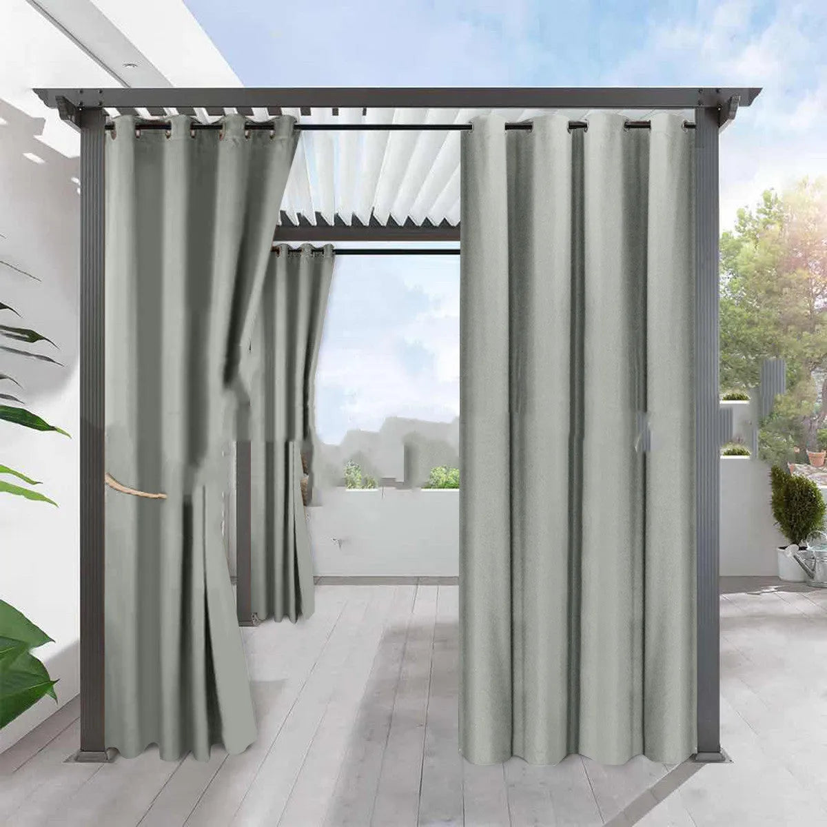 Full blackout solid colour curtain with perforated eyelets in beige, polyester fabric, 134cm width