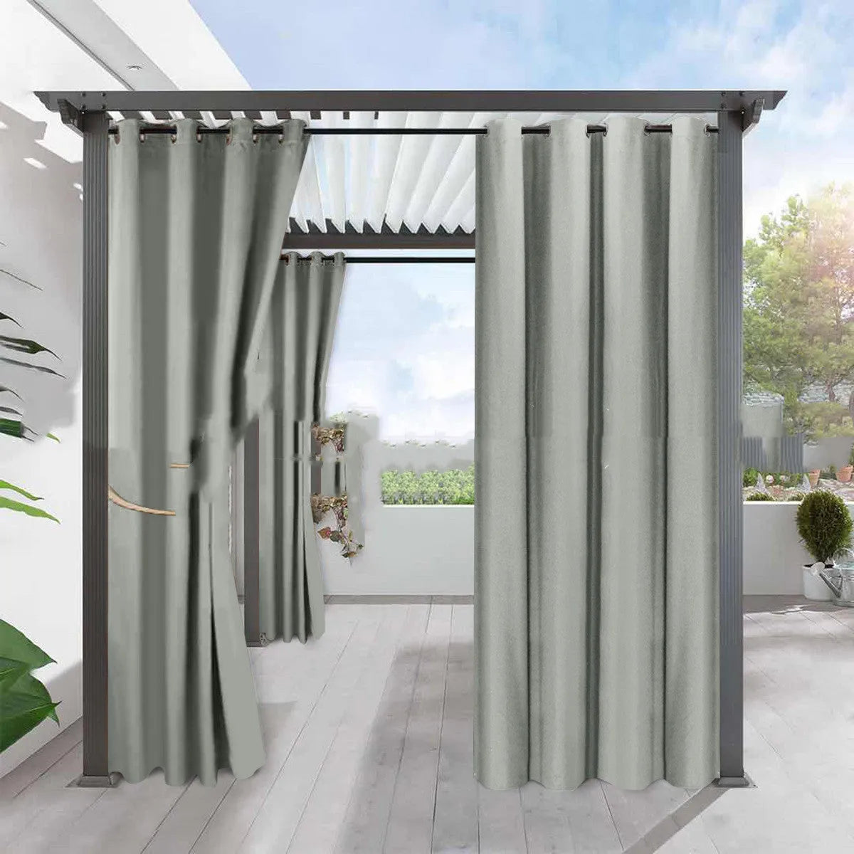 Full blackout solid colour curtain with perforated eyelets in beige, polyester fabric, 134cm width