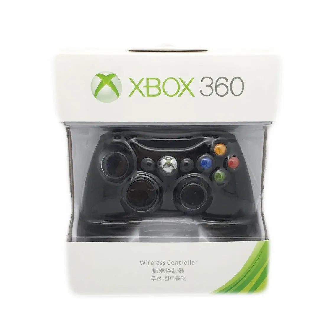 Xbox 360 wireless controller in black with 2.4GHz 30ft range and Xbox navigation button