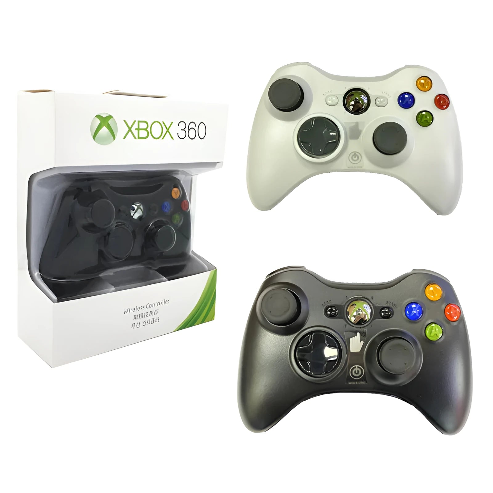 Xbox 360 wireless controller in black with 2.4GHz 30ft range and Xbox navigation button