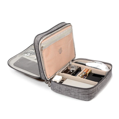 Waterproof cable organizer bag with multiple compartments for electronic accessories